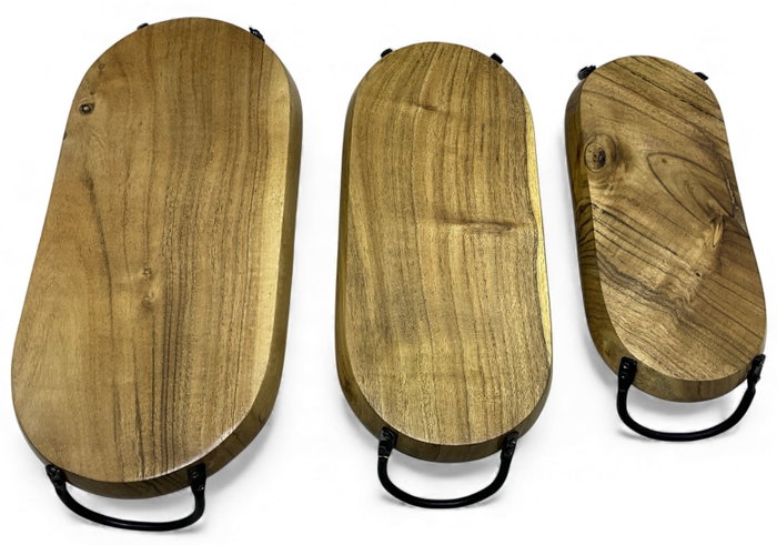 DKD Home Decor Set de 3 Centros de Mesa de Acacia y Hierro
