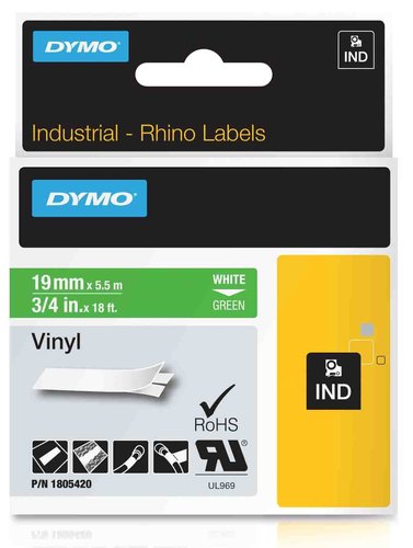 Dymo Rhino Cinta ID1-19 Blanco sobre verde de 19mm x 5,5m Dymo Rhino Cinta ID1-19 Blanco sobre verde de 19mm x 5,5m