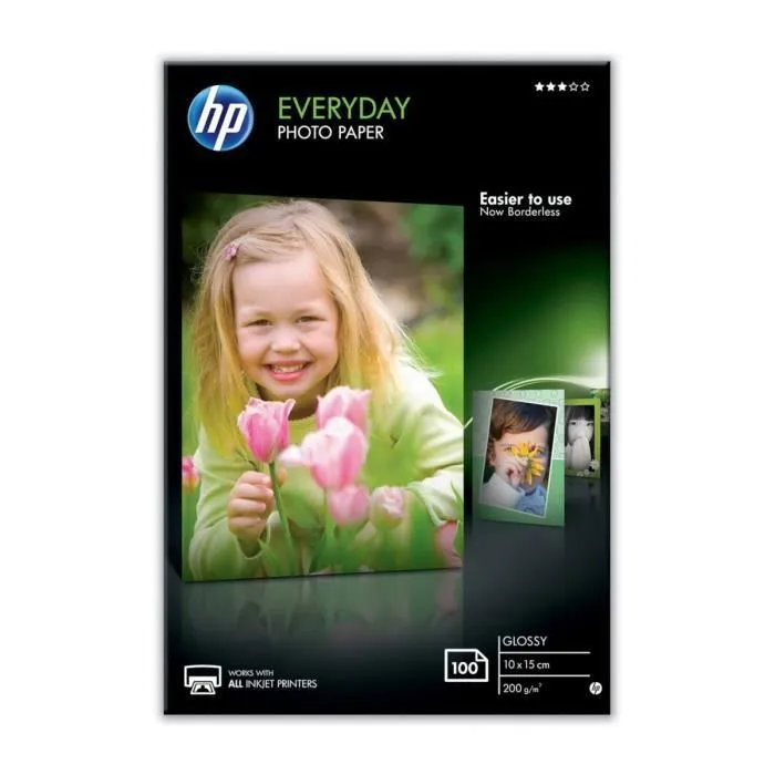 HP CR757A Papel de Impresión Fotográfica Satinado, 100 Hojas, 200 g, Blanco