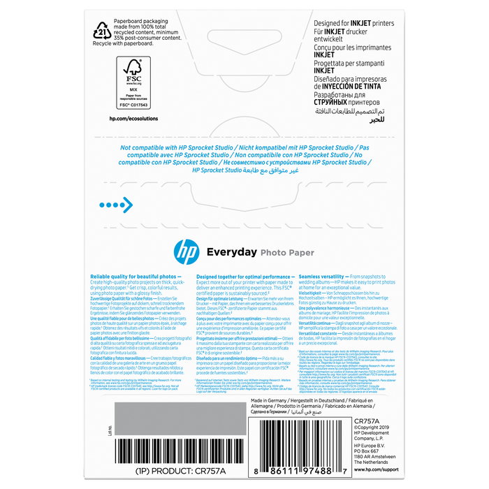 HP Papel Fotográfico Everyday Glossy 10 x 15 cm, 100 Hojas