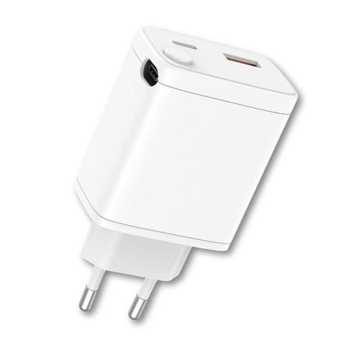 Qcharx Juno Cargador de Pared 20W 3A con 3 Puertos USB-C y USB-A, Cable Tipo C Incluido, Carga Rápida