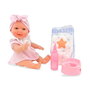 Berjuan Muñeca Bebe Pipi con Traje Rosa y Accesorios 30 cm, Juguete en Español