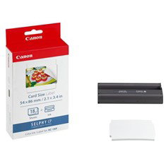 Canon KC-18IF - Papel Fotográfico Adhesivo con Tinta para Impresoras Selphy (CP1300, CP1200, etc.) - Formato Tarjeta de Crédito - Pack de 18 Unidades