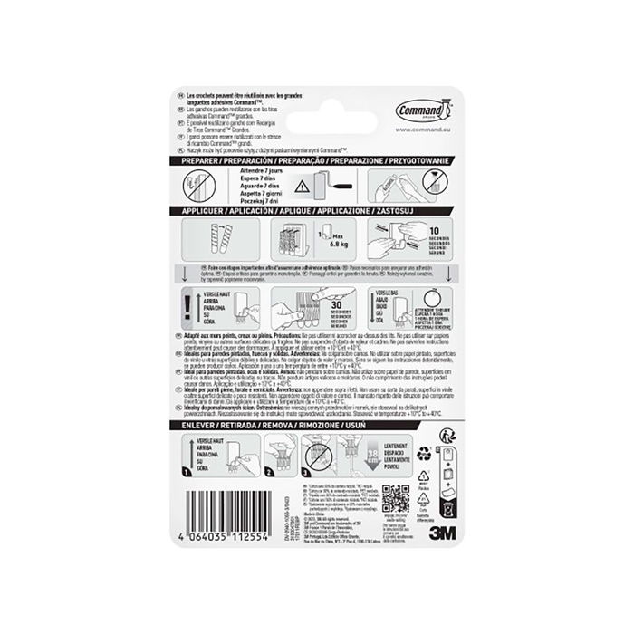 3M Command Gancho para Utensilios Extra Grande, Blanco, 1 Unidad + 3 Tiras de Montaje, Carga Máx. 6.8 kg - 17011fesip