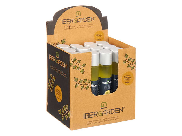 Ibergarden Ambientador Citronela en Spray de 100 ml en Frasco de Cristal - Color Amarillo, Dimensiones 3.5x19x3.5 cm (Set de 24)