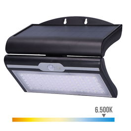 Edm Aplique Solar 6W 430lm 6500K con Sensor, Color Negro