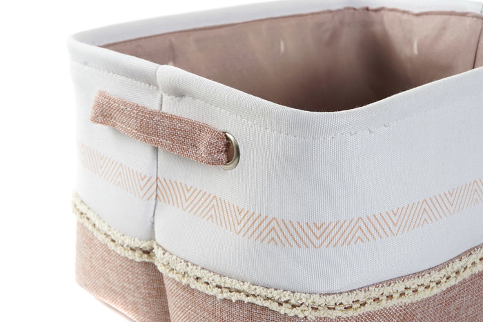 DKD Home Decor Cesta de Poliéster Soft Boho - Set de 2 Unidades - Rosa Palo y Gris