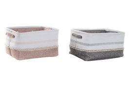 DKD Home Decor Cesta de Poliéster Soft Boho - Set de 2 Unidades - Rosa Palo y Gris