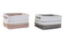 DKD Home Decor Cesta de Poliéster Soft Boho - Set de 2 Unidades - Rosa Palo y Gris