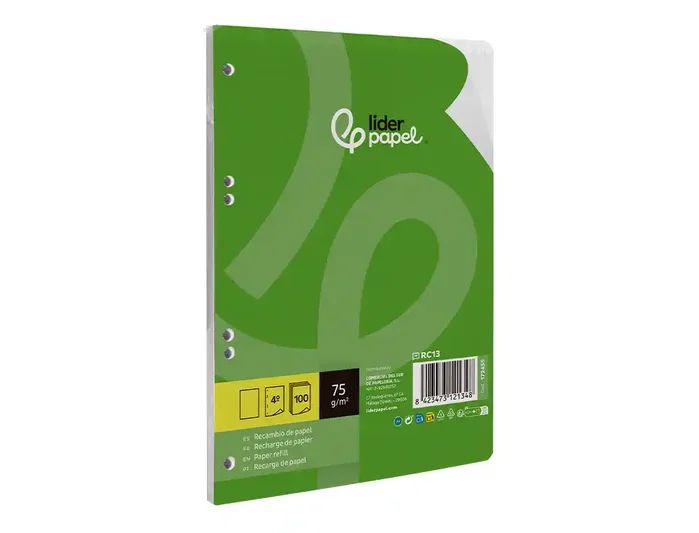 Liderpapel Recambio Din A5 100 Hojas 75 g Liso Sin Margen 6 Taladros