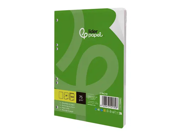 Liderpapel Recambio Din A5 100 Hojas 75 g Liso Sin Margen 6 Taladros