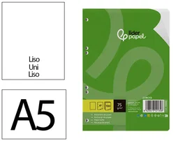 Liderpapel Recambio Din A5 100 Hojas 75 g Liso Sin Margen 6 Taladros