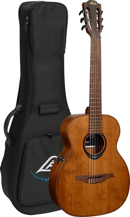 LAG Guitarra Acústica Travel Nylon Blue Wave 1 Electroacústica Cedro Rojo Macizo Caoba Marrón Natural Satinado