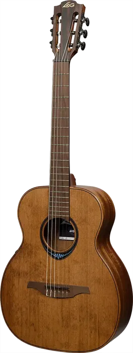 LAG Guitarra Acústica Travel Nylon Blue Wave 1 Electroacústica Cedro Rojo Macizo Caoba Marrón Natural Satinado