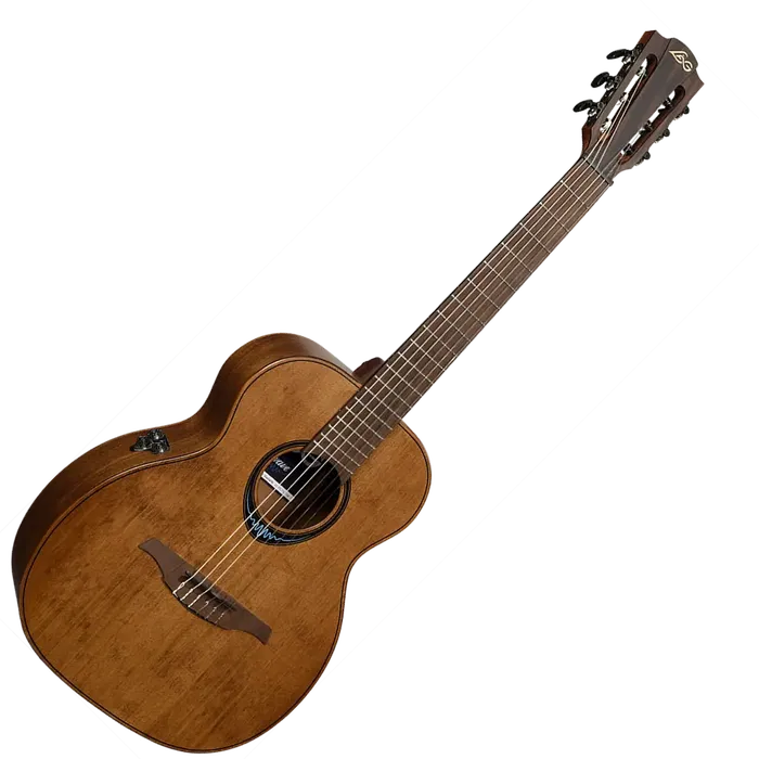 LAG Guitarra Acústica Travel Nylon Blue Wave 1 Electroacústica Cedro Rojo Macizo Caoba Marrón Natural Satinado