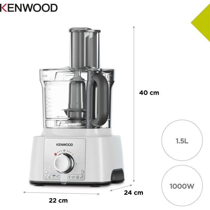 Kenwood MultiPro Express FDP65.450WH Procesador de Alimentos Multifunción 1000W, 3L, 2 Velocidades, con Licuadora 1.5L, Color Blanco