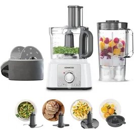 Kenwood MultiPro Express FDP65.450WH Procesador de Alimentos Multifunción 1000W, 3L, 2 Velocidades, con Licuadora 1.5L, Color Blanco