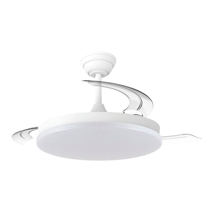 Cristalrecord Ventilador de Techo LED 3CCT 48W 5280lm Aspas Retráctiles Ø106cm Blanco con Mando