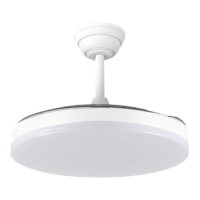 Cristalrecord Ventilador de Techo LED 3CCT 48W 5280lm Aspas Retráctiles Ø106cm Blanco con Mando