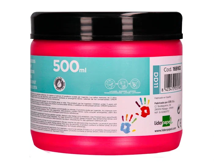 Liderpapel Pintura Dedos Magenta Tarrina 500 cc Pintura a Base de Agua Fácil Lavado Sin Gluten Normativa Europea