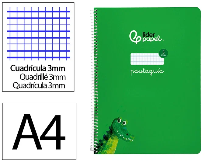 Liderpapel Cuaderno Espiral Pautaguía A4 Tapa Blanda 80 Hojas 75gr Cuadro Pautado 3mm Verde Liderpapel Cuaderno Espiral Pautaguía A4 Tapa Blanda 80 Hojas 75gr Cuadro Pautado 3mm Verde