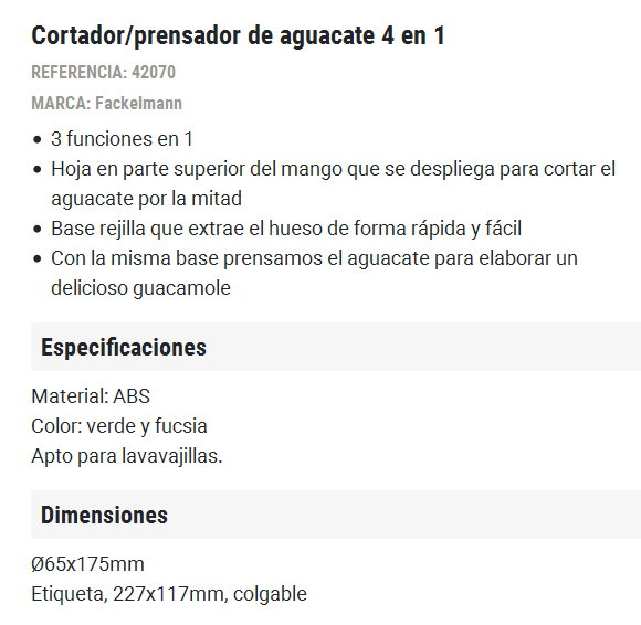 FACKELMANN Cortador y Prensador de Aguacates 4 en 1