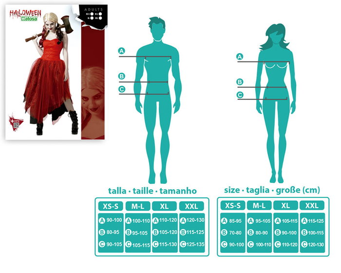 Superhéroe Disfraz de Arlequín Vestido Rojo para Mujer Adulta Talla XS-S - Carnaval, Fiesta Temática