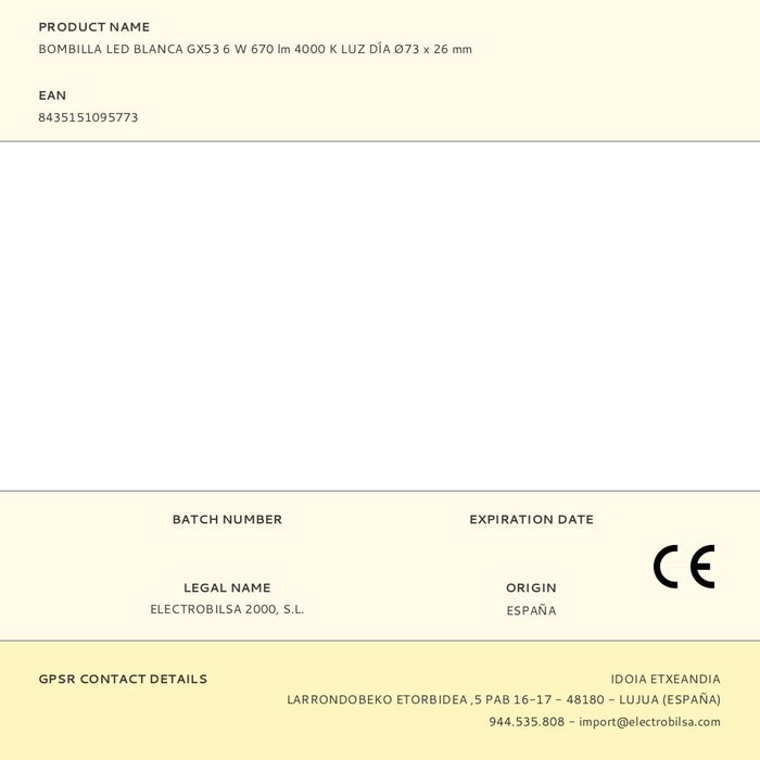 Fbright Bombilla LED GX53 Blanca 6W 670lm 4000K Luz Día Ø73x26mm