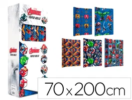 Basika Papel de Regalo Marvel, Rollo Ancho 70 cm x Longitud 2 m, 1 Hoja, Caja Expositora de 50 Unidades, Modelos Surtidos, Infantil