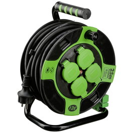 Rev Tambor de cable plástico 25m IP 44 con 4 tomas negro y verde