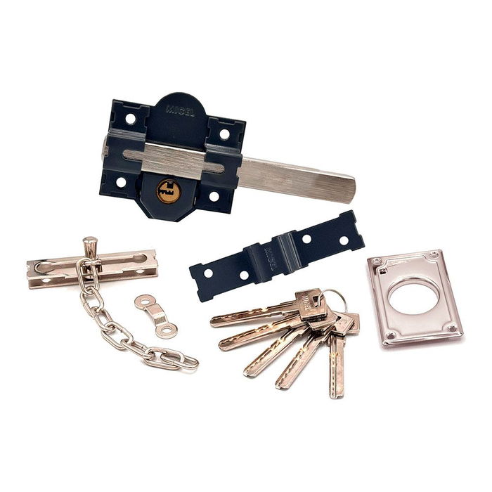 Micel Cerrojo sobreponer CRR11 placa 86 mm cilindro 50 mm acabado gris, sistema antibumping, incluye 5 llaves de seguridad