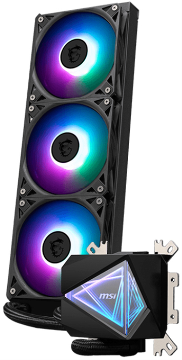 MSI MAG CoreLiquid I360 Kit de Refrigeración Líquida Todo en Uno, Negro, 3 Ventiladores de 12 cm, PWM, RGB, para Sockets Intel LGA 1150/1151/1155/1156/1200/1700 y AMD AM4/AM5