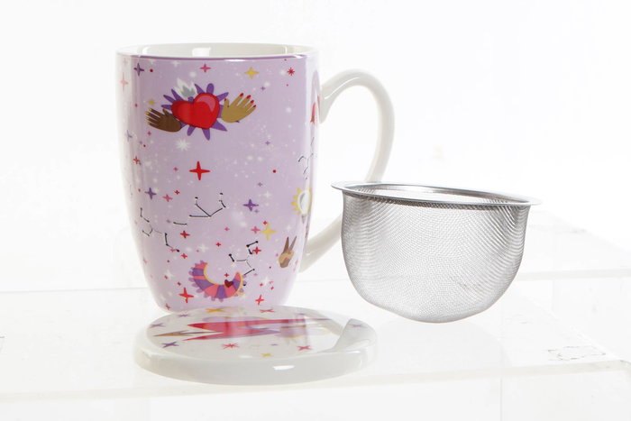 DKD Home Decor Taza para Infusiones Porcelana Lila Malva 380ml 8.3 x 11 x 12 cm (12 Unidades) Apto Microondas Lavavajillas