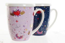 DKD Home Decor Taza para Infusiones Porcelana Lila Malva 380ml 8.3 x 11 x 12 cm (12 Unidades) Apto Microondas Lavavajillas