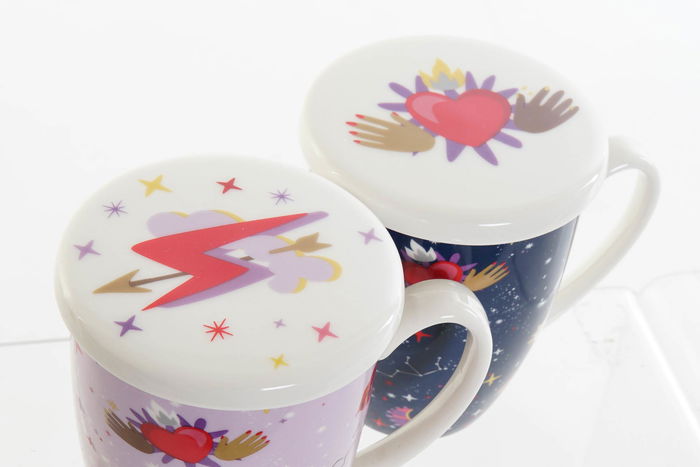 DKD Home Decor Taza para Infusiones Porcelana Lila Malva 380ml 8.3 x 11 x 12 cm (12 Unidades) Apto Microondas Lavavajillas