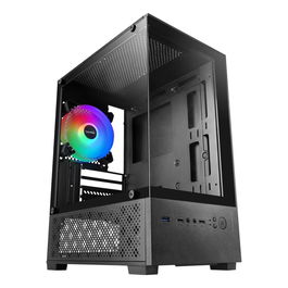 Mars Gaming Caja Gaming MicroATX MC-SE2 Negra con Cristal Templado Continuo, Ventilador FRGB 120mm, AirFlow Mesh, Compatible RL 240mm