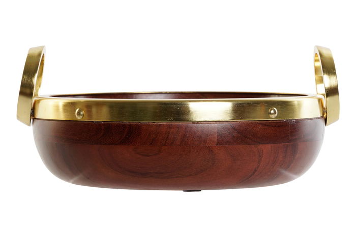 DKD Home Decor Metal makers 2023 Ensaladera Glam Acacia y Aluminio Marron Dorado 28 x 26 x 12 cm