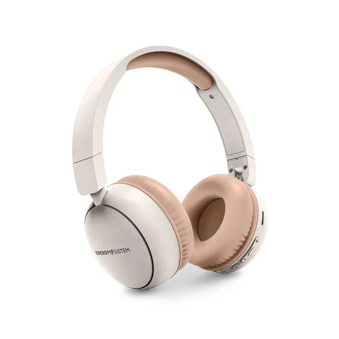 Energy Sistem Auriculares Diadema Bluetooth 5.3 con Radio FM y Ranura MicroSD, 16h Autonomía, Fabricados con Plástico Reciclado, Beige