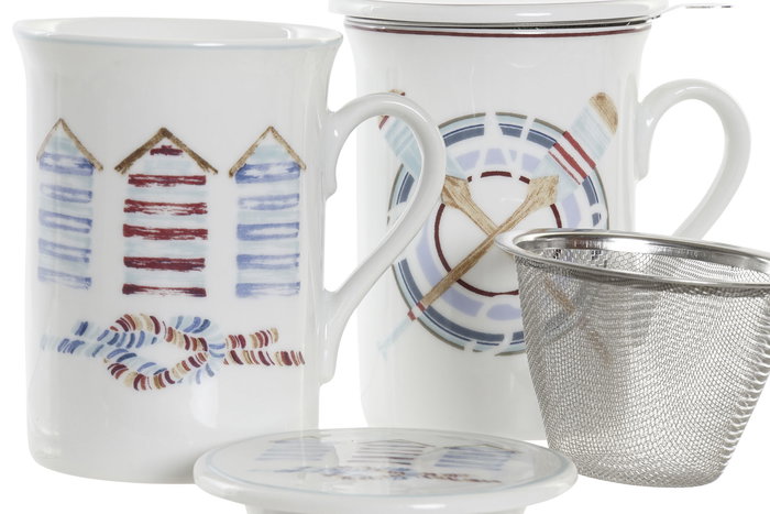 Mug Infusiones Mediterraneo DKD Home Decor Azul Lila 8.5 x 11 x 11 cm (2 Unidades)