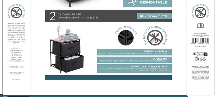 Inde Cajonera TNT/Madera 2 Cajones Confortime 40x30x47.5 cm (6 Unidades)