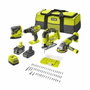 Ryobi Pack de Herramientas ONE+ R18CK4F-252S con Taladro, Amoladora, Sierra de Calar y Lijadora, 2 Baterías y Cargador