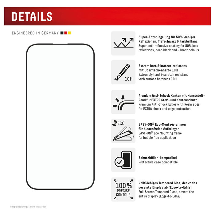 Displex Protector de Pantalla de Vidrio Templado Premium 10H con Marco Completo para iPhone 16 Pro Max, Aplicación en Seco, Anti-Huellas, 1 Unidad, 01998