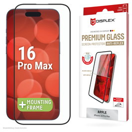 Displex Protector de Pantalla de Vidrio Templado Premium 10H con Marco Completo para iPhone 16 Pro Max, Aplicación en Seco, Anti-Huellas, 1 Unidad, 01998