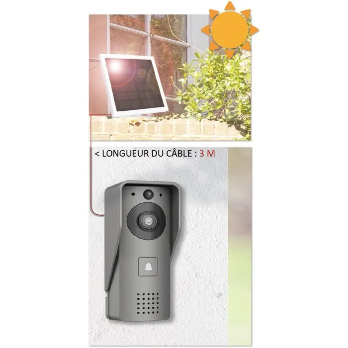 KYF AABMM17251 Videoportero Wi-Fi Recargable con Panel Solar con Timbre Interior y Tarjeta SD de 16 GB