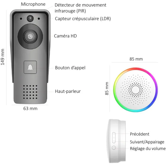 KYF AABMM17251 Videoportero Wi-Fi Recargable con Panel Solar con Timbre Interior y Tarjeta SD de 16 GB