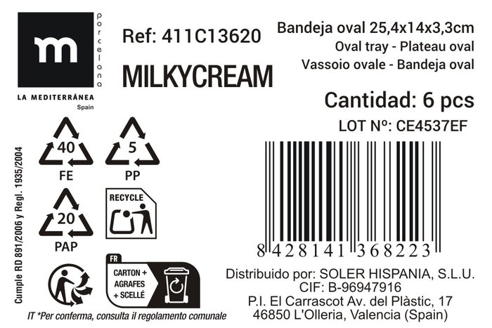 La Mediterranea Bandeja de Servir Ovalada Milkycream de Melamina (12 Unidades) inevitable