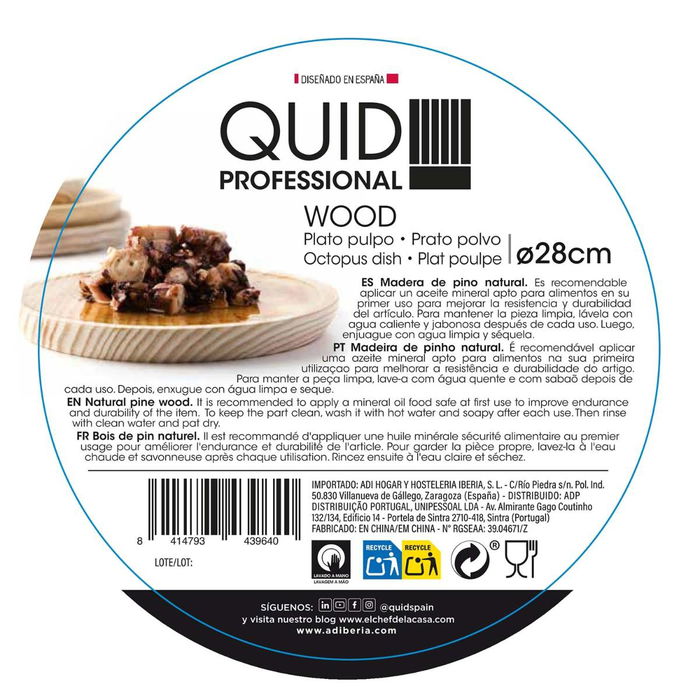 Plato Pulpo Madera Pulpo Quid Professional 28 cm (12 Unidades)
