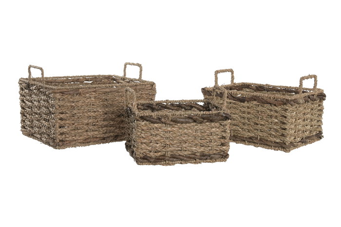 DKD Home Decor Cesta Tropical Seagrass Natural 27 x 24 x 36 cm Set de 3 (2 Unidades)