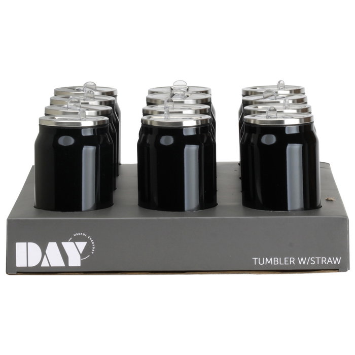 Day Taza Térmica de Acero Inoxidable Estilo Lata con Pajita, 350 ml, Doble Pared Aislamiento, Material PP PS Silicona