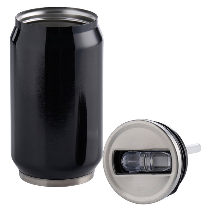 Day Taza Térmica de Acero Inoxidable Estilo Lata con Pajita, 350 ml, Doble Pared Aislamiento, Material PP PS Silicona